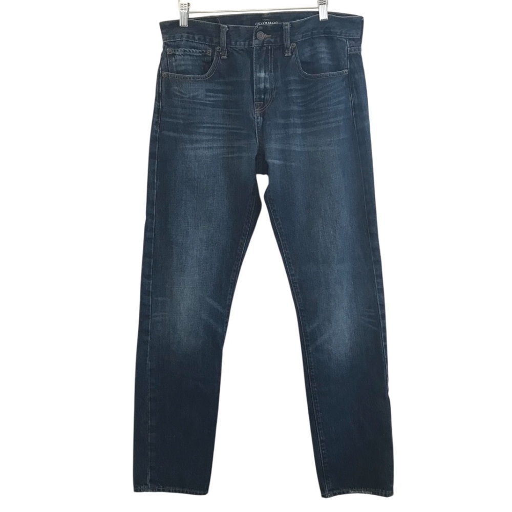 Lucky Brand 110 Skinny Mens Jeans Size 33 x 32 Dark Wash Blue Denim Zip Fly